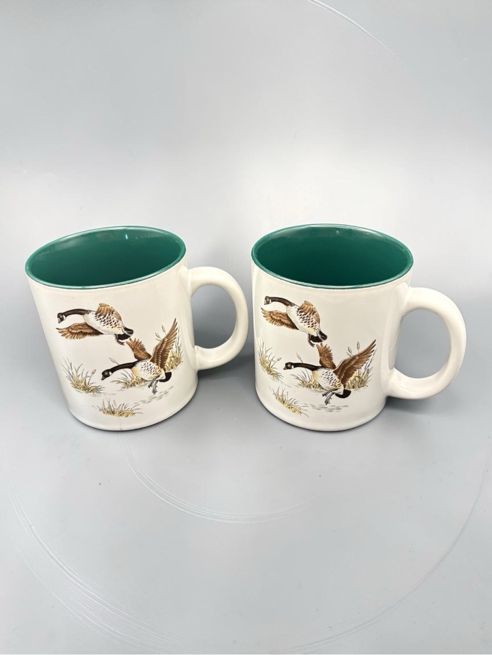 Set of 2 Vintage Japanese Ceramic Coffee Mug Canadian Geese 12oz Yamato Japan